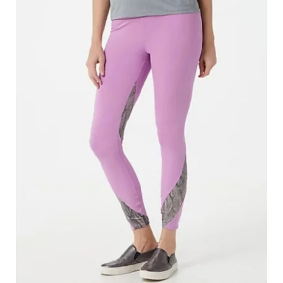 Soulgani Active Leggings Womens 2XP Violet High Waist Printed Panels Athleisure - Picture 1 of 13